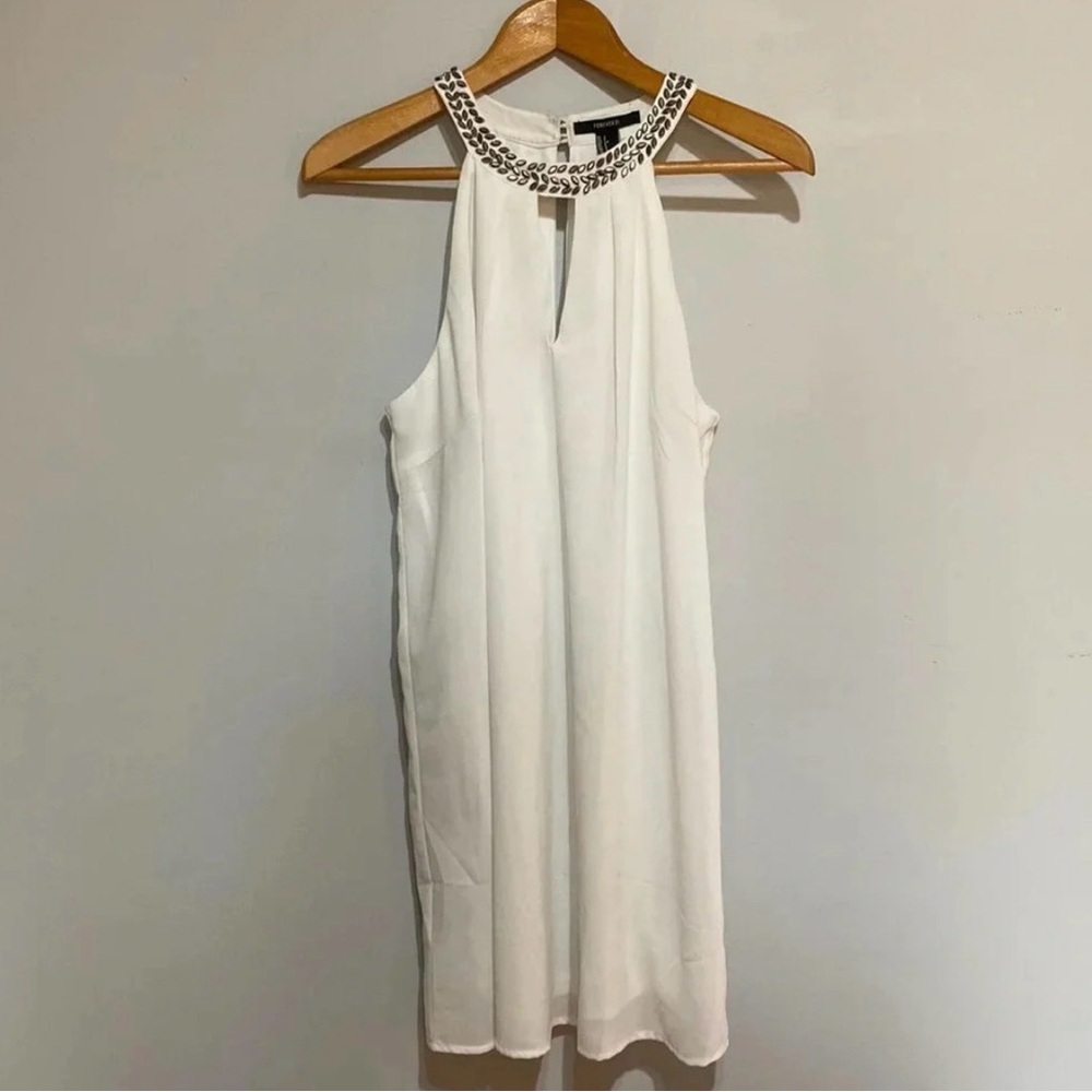 Forever 21 White Sleeveless Embellished Collar Mini Dress Size Small